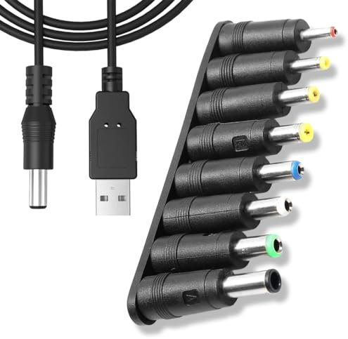 JAZOKA 1 Pcs USB to DC Power Cable 5V to 12V Boost Converter 8 Interchangeable Plug Connectors Adapters for Router, Mini Fan and Speaker（8-in-1）