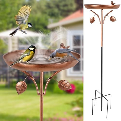 BAODBF Bain d'oiseaux sur pied, vintage, diamètre : 30 cm, en métal, ultra inoxydable, robuste, durable, nourriture et bol d'eau, vintage, résistant au gel, grand abreuvoir pour oiseaux (feuille)