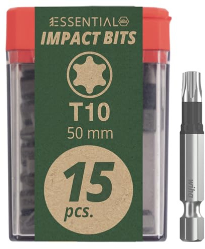 Wiha Essential Impact Bit-Box 15-tlg. I Bit Set lang T 10, 50 mm (1/4) I Bitbox I Bitsatz für Akkuschrauber I Schlagschrauber Bits in Tic Tac-Box (45606)