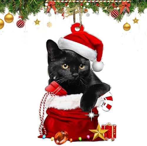 Weihnachtsbaum Anhänger Katze, Christbaumschmuck Katze, Weihnachtskatze Dekorative Ornamente, Acryl Katzen Anhänger, Weihnachtsdeko Lustig, für Weihnachtsbaum Kamin Auto Rucksack Ornamente (A)