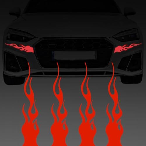 craspire 4 Stück Rote Flammen Autoaufkleber Helm Aufkleber 11.6 x 2.7 Zoll Selbstklebend Punk Sicherheits PET Bild Dekorative Auto Aufkleber Blätter Für DIY Skateboard Laptop Auto Motorradhelm