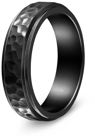Udolfly Mens Fidget Rings Anxiety Spinner Ring for Men Womens Stress Relief Rings for Adults Titanium Steel Rings Lunar Black Size 9