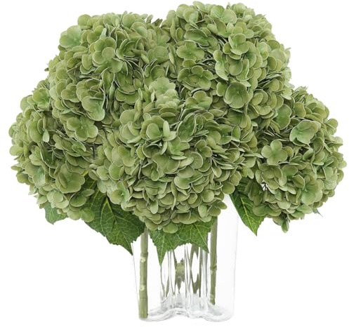 LEUCHTAMOR Ramo de hortensias artificiales de tacto real, color verde lima, hortensias falsas para bodas, fiestas, oficina, decoración del hogar