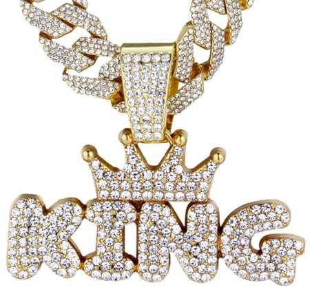 HALUKAKAH Gold Chain for Men 18k Real Gold Plated/Platinum White Gold Finish Iced Out Pendant Necklace,Full Cz Lab Diamonds Prong Set,with Cuban Link Chain 45cm/50cm,Free Giftbox