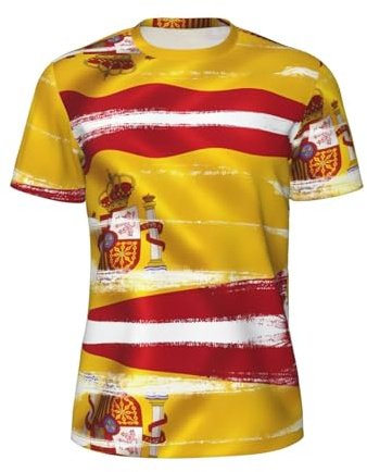Camiseta de malla de manga corta con estampado de bandera de España para hombre, cuello redondo, atlética, transpirable, para gimnasio al aire libre