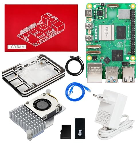 Yahboom RPi 5 Starter Kit 1GB,64GB SD Card,Official Active Cooling | 27W 5.1V 5A USB C Power Supply, HDMI Cable Ubuntu20.04 ROS2 (1GB-Official Cooler Kit)