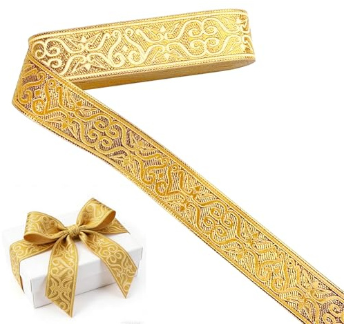 7 Metres Borten und Bänder zum Nähen, Goldene Stickerei Webband – Bordüre Stoff und DIY Nähen Accessoires für Mode, Accessoires und Dekorationen