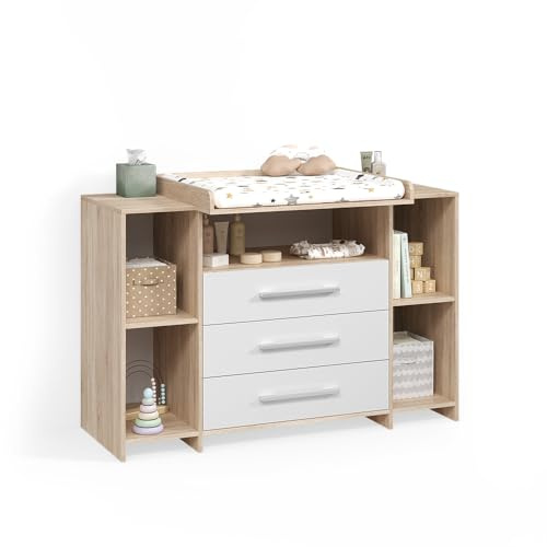Livinity Wickelkommode Torino Weiß/Sonoma | XL mit Schubladen