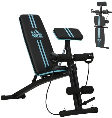 HOMCOM Hantelbank 7 fach Verstellbare Rückenlehne Klappbar bis 300 kg | Multifunktion Trainingsbank, Fitnessbank, für Zuhause, Bizeps-Curls, Langhantel, Stahl