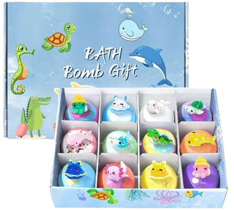 Badekugeln mit überraschung, 12 Stück Badebomben mit Ozean-Tieren Natürliche Bio-Badekugeln, Badezusätze, Geschenke für Frauen, Schaumbad (Multicolour, One Size)