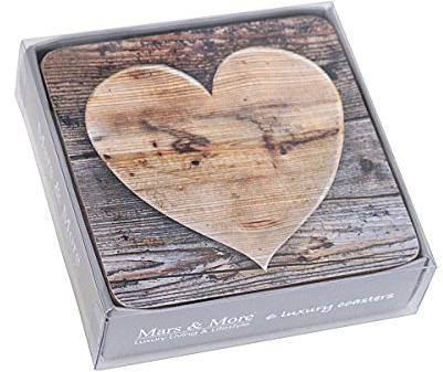 Mars & More 6-teiliges Glas-Untersetzer-Set, Herz Holz | MM-SCOZHH | 8716522043563