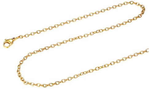 FOCALOOK Chaîne Femme 2mm 50cm Collier Maille Forçat Plaqué Or Fine Rolo Chain Necklace