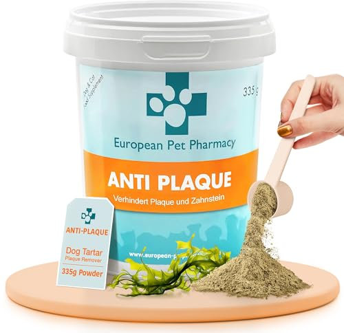 European Pet Pharmacy Anti Plaque 335g – Limpiador Antisarro Perro para Eliminar Sarro Perros y Gatos – Higiene Bucal para Perros, Ayuda a Combatir Mal Aliento de Perros y Gatos – Puro y Natural