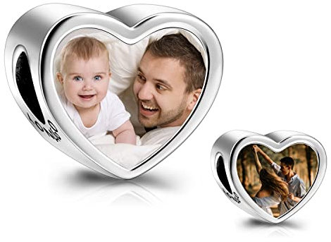 LONAGO 925 Sterling Silber Personalisierte Foto Charm Fit Armband Halskette Maßgeschneiderte Herz Runde Form Bild Perle