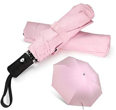 Reise-Regenschirm, zusammenklappbar, kompakt, automatisches Öffnen, Schließen, Sonnenschirm mit Hülle, rose, 3