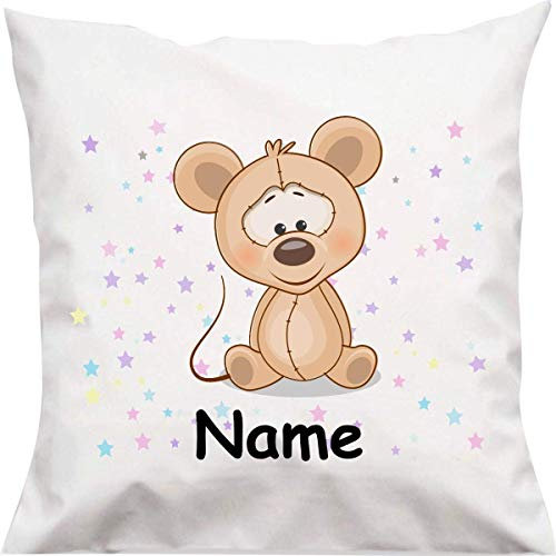 ShirtInStyle Kopfkissen, Maus mit Wunschname, Text, Wunschtext, Kinder Kinderzimmer Deko, Dekokissen mit Füllung, Motiv, Logo, Name, Größe 40x40cm