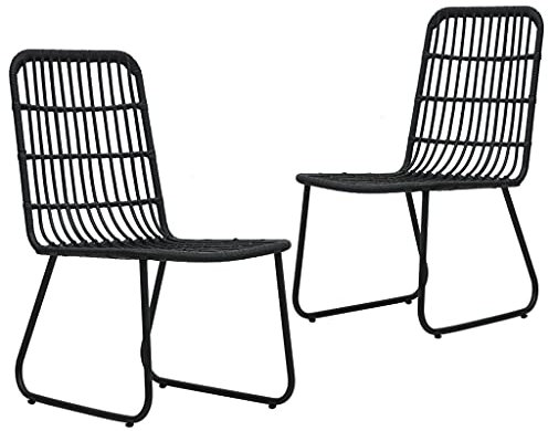 vidaXL 2X Gartenstuhl ohne Armlehnen Rattanstuhl Balkonstuhl Gartenmöbel Rattanmöbel Terrassenstuhl Stuhl Stühle Gartenstühle Poly Rattan Schwarz