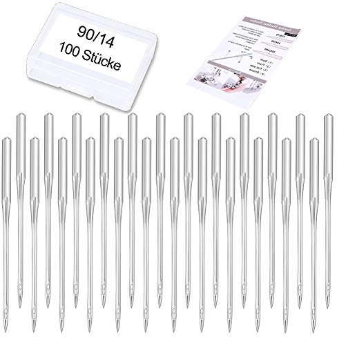 100 Stücke Nähen Machschine Nadeln, 90/14 Nähmaschine Nadel Set, Universal Maschinennadeln mit Plastik Box für Haushalt Nähmaschine Nähen