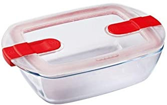 Pyrex Microwave Safe Classic Rectangular Glass Dish with Vented Lid 1.1L Red (Pack of 2)