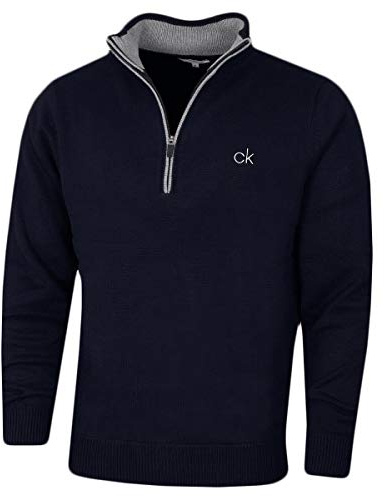 Calvin Klein Mens Lined Chunky Half Zip Sweater - Navy - S