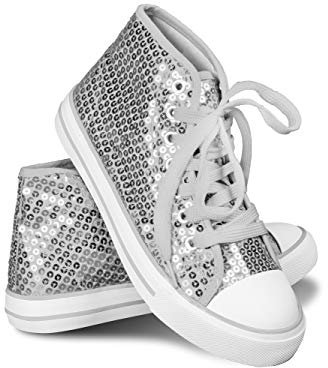 Think Jeck! Pailletten Schuhe Damen Glitzer Sneaker auch als Wendepailletten wählbar Halbhoch Damenschnürer Disco (Silber, 37)