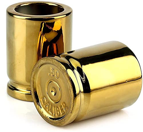 Lot de 2 verres à shot dorés en forme de balle - Verres à shot en acier inoxydable - Pour bar, fête de police, cadeau et whisky