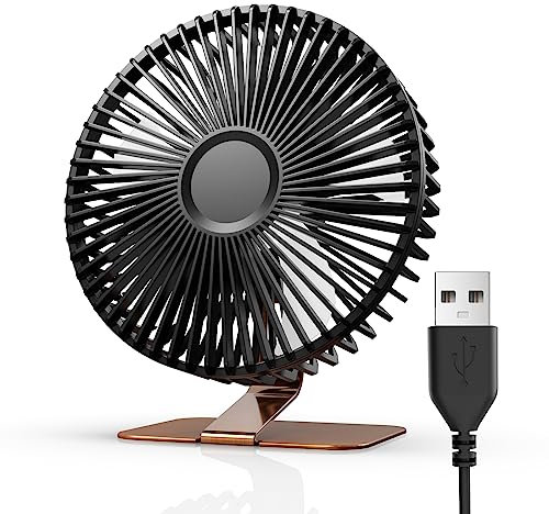 SLENPET 6 inch USB Desk Fan, 4 Speeds, Ultra-quiet, 90° Adjustment for Better Cooling, Portable Mini Powerful Desktop Table Fan, Small Personal Cooling Fan for Home Office Outdoor, Bronze