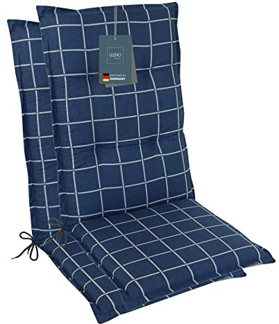 LILENO HOME Gartenstuhl Auflagen als [2er Set - Hochlehner] in Yacht-Karo Dunkelblau - Bequeme Liegen als Sitzauflagen für Gartenmöbel - Stuhlkissen für Gartenstühle und Klappstühle