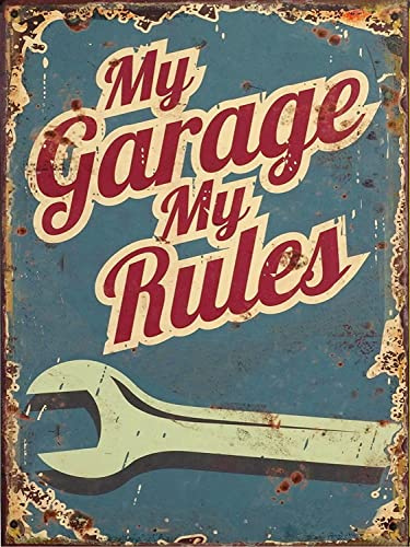 Top Banana Gifts My Garage – My Rules – Retro-Vintage-Wandschild, ideal für Kneipen, Schuppen, Bar, Büro, Männerhöhle, Zuhause, Werkstatt, Küche (A5)