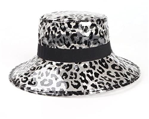 Vepoty Klarer Eimerhut, Transparente PVC -regenkappe Sommer Breitem Hut Strandhut Für Wandernwegs Reisende Leopardenmuster