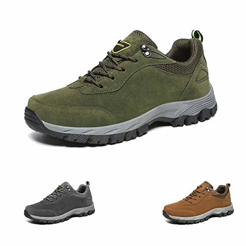 HPKJGKO Atmungsaktive Outdoor-Wanderschuhe mit guter Fußgewölbeunterstützung für Herren, rutschfeste, Bequeme Outdoor-Schuhe, orthopädische Schuhe für Herren (Grün,42)