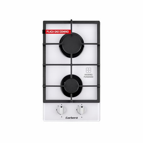 Corberó - Encimera de Gas Butano | CPCGY222DWCI2 | 4,75 Kw | 2 Fuegos | Autoencendido Mandos | Válvula Seguridad | Parrilla Hierro Fundido | Kit de conversión a gas natural | Blanco