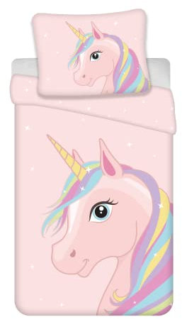 Brandmac Bettwäsche Einhorn, wendbar, 100 % Baumwolle, Bettbezug 135 x 200 cm + Kissenbezug 80 x 80 cm, Rosa
