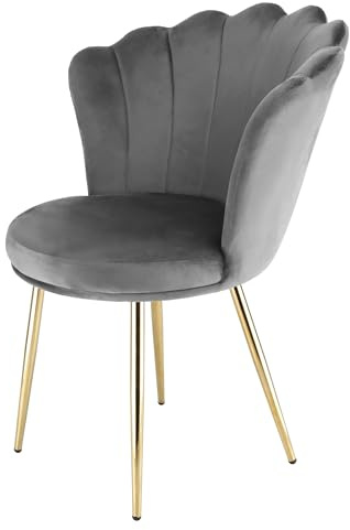 RayGar Genesis Flora Accent Chair with Petal Back Armchair With Golden Chrome Finish Metal Tube Legs (Grey)