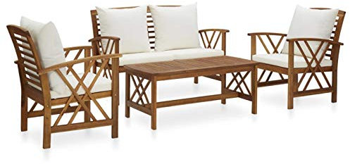 Yolola gartenmöbel Set Holz Massivholz Akazie Gartenset Sitzmöbel Sitzgruppe Gartenbank Gartenstuhl BeistelltischMöbelsetGartenlounge-weiß-2-4-tlg-Bank + 2X Sessel + Tisch
