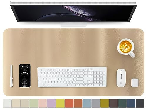 Leder-Schreibtischunterlage – rutschfeste PU-Schreibtischunterlage und Mauspads für Büro und Zuhause – Schreibtisch-Organisation und Zubehör (Champagner Gold,90cmx 43cm)