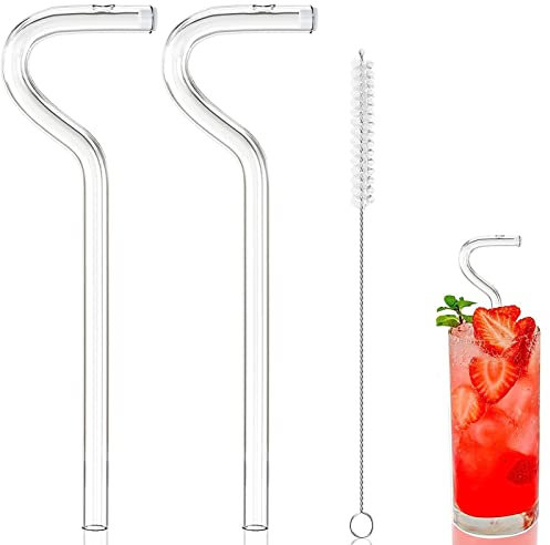 Syfunlv 2 Pailles en Verre pour Boisson, Paille Anti-Rides réutilisable, avec 1 Brosse de Nettoyage, Design de Style flûte for Engager Les lèvres horizontalement, pour Cocktails Jus, 26 * 10.5cm