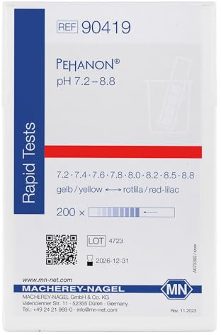 Macherey & Nagel ML-6221 PEHANON pH-Teststreifen für Gefärbte Proben, pH 7.2-8.8, Gelb/Rot/Lilac, 100mm Länge x 11mm Breite, 200 Stück
