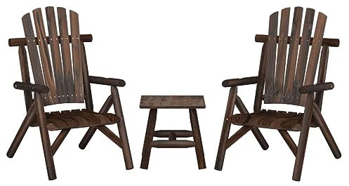 Festnight Adirondack Gartenstuhl 3-TLG. mit Beistelltisch Gartensessel Holz Holzstuhl Gartenstuhl Hochlehner Adirondack Stuhl Adirondack Relaxsessel Garten-Loungemöbel-Set aus Holz Type-4