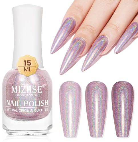 MIZHSE Nagellack Glitter Nagellack Schnelltrocknend Metallic Nagellack Holographic Nagellack Regenbogen Nagellack Rosa Shining Shine Nail Art Gel Nagellack Ohne UV Lampe Nail Polish Set 15ml
