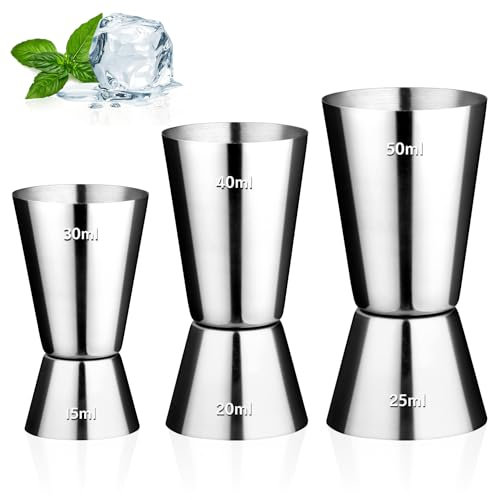 Spirit misura 30/60 ml e 25/50 ml e 15/30 ml Set-3 pz 304 in acciaio inox Jigger Spirit Measure Set di misurini cocktail Set di tazze per whisky Shot misura per Gin Shot misure per liquori