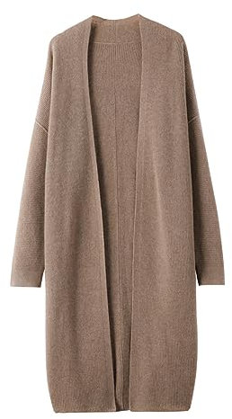 DISSA Gilet Cachemire Femme Col V Marron Long Tricoté en Vrac Manches Longues épais Cardigan en Cachemire et Laine,Taille Unique,MZ2312