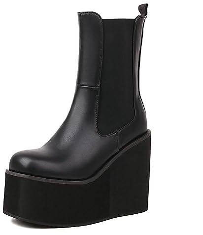 WeFloHsL Stivaletti Chelsea Plateau da Donna con Tacco A Zeppa Punta Tonda Punk Gotico Invernale Stivali da Festa,Nero,36 EU