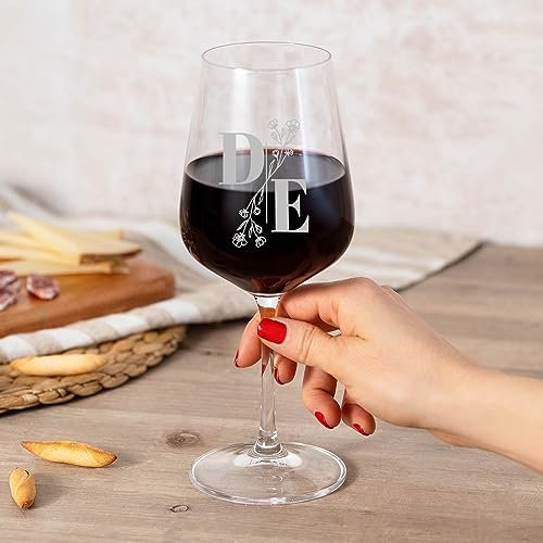 Wanapix | Copa de Vino Personalizada | Copa de Cristal Grabada para Vino con el Nombre o Texto que quieras | Copa de Cristal | Iniciales