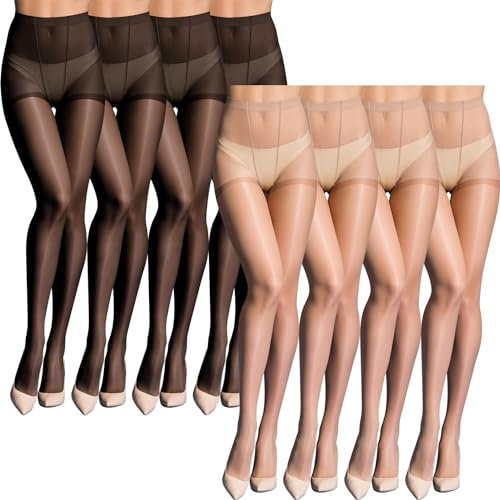 Apricitie 8 Paar Bauchweg Strumpfhosen Damen Transparente Feinstrumpfhose, 15 DEN Durchsichtig Shape Strumpfhose Damen mit Tummy Control Hohe Taille Butt Lift für Frauen, Einheitsgröße
