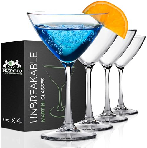 Unbreakable Plastic Martini Glasses, Premium Quality, 100% Tritan Shatterproof Plastic, BPA-Free Dishwasher-Safe Reusable, 8 oz Set of 4