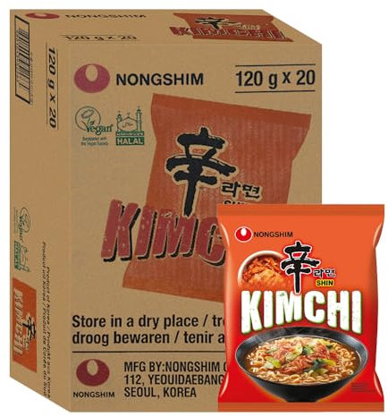 Starry Mart Nong Shim SHIN KIMCHI Ramyun Ramen Noodles 120g (Box of 20 Packets),120 g (Pack of 1)