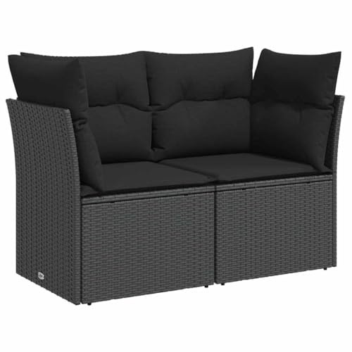 vidaXL Gartensofa mit Kissen 2-Sitzer Schwarz Poly Rattan