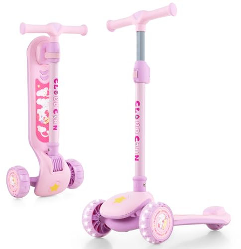 COSTWAY Kinder Roller klappbar, Kinder Scooter mit PU LED Rädern & Hinterbremse, Tretroller höhenverstellbar, Cityroller Kickscooter für Jungen und Mädchen ab 3 Jahren (Pink)