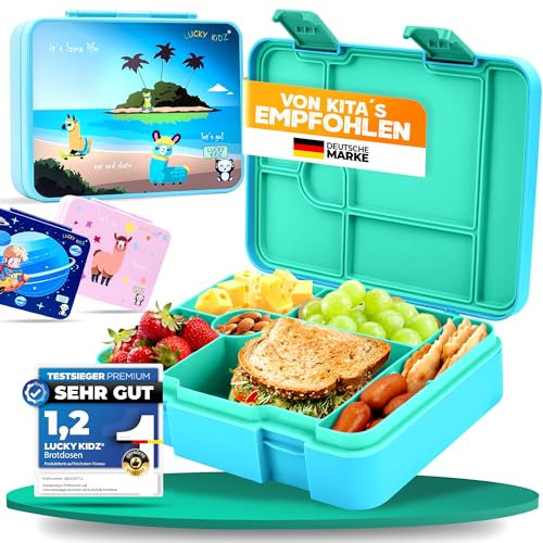 LUCKY KIDZ© Brotdose Kinder mit Fächern, Bento Box, Brotdose mit Fächern, Auslaufsicher & BPA frei, Lunchbox Kinder, Vesperbox, Jausenbox, Brotdosen, Lunch Box, Brotzeitbox, Frühstücksbox, Bentobox